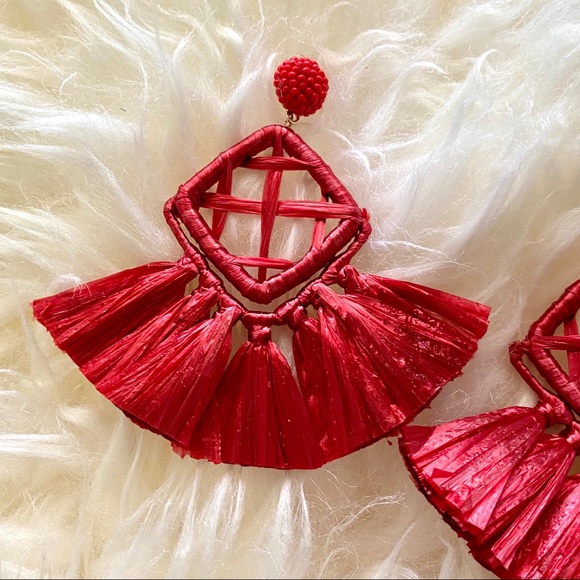 New! Anthro Red Raffia 2019 Statement Earrings - Picture 2 of 4